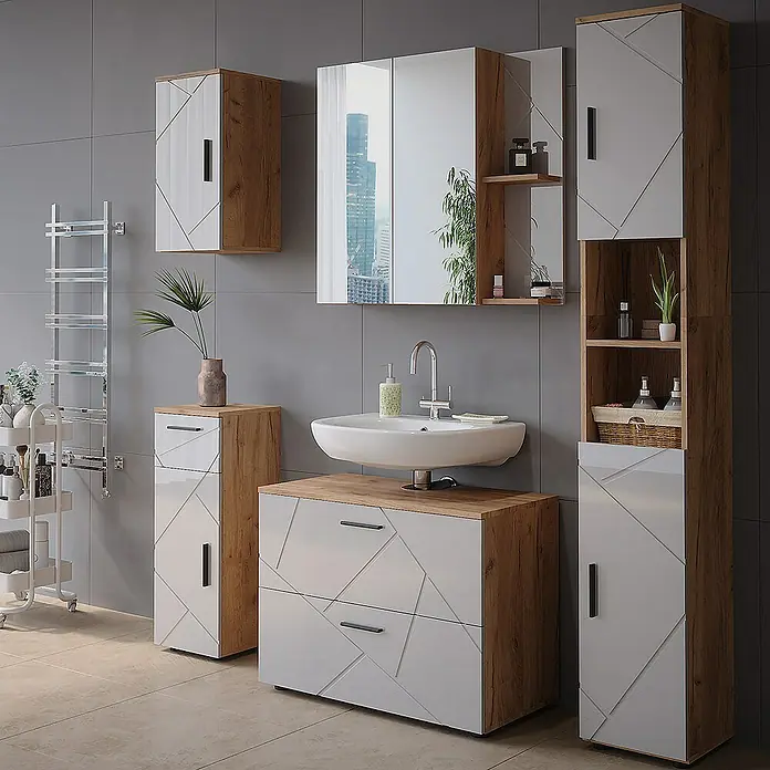 Vicco Spiegelschrank Irma Weiß Hochglanz - B x H: 80 x 75 cm, Sonstiges, Weiß Hochglanz