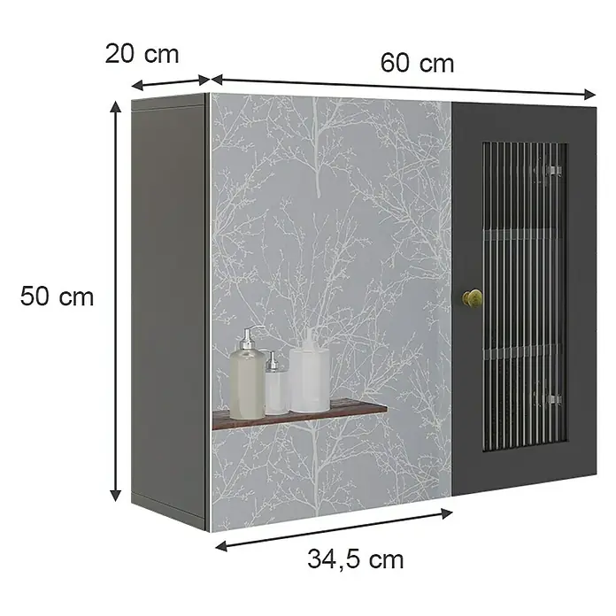 Vicco Spiegelschrank Malte Grau mit Spiegel - B x H: 60 x 50 cm, Stahl, Grau