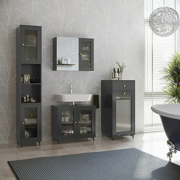 Vicco Spiegelschrank Malte Grau mit Spiegel - B x H: 60 x 50 cm, Stahl, Grau