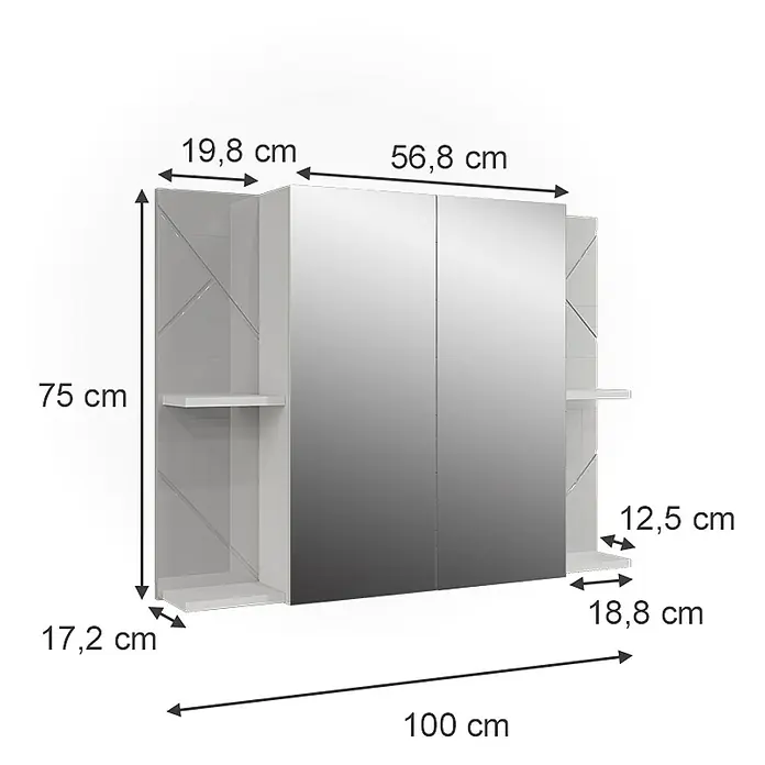 Vicco Spiegelschrank Irma Weiß/Weiß Hochglanz mit 2 Türen - B x H: 100 x 75 cm, Sonstiges, Weiß/Weiß Hochglanz