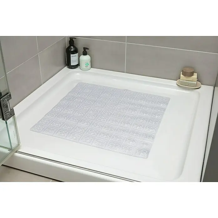Tatay Alfombra antideslizante para ducha BCN - 54 x 54 cm, PVC, Translúcido - Plato de ducha con una alfombra de baño transparente con un diseño floral. Ideal para mayor seguridad y comodidad en el baño.