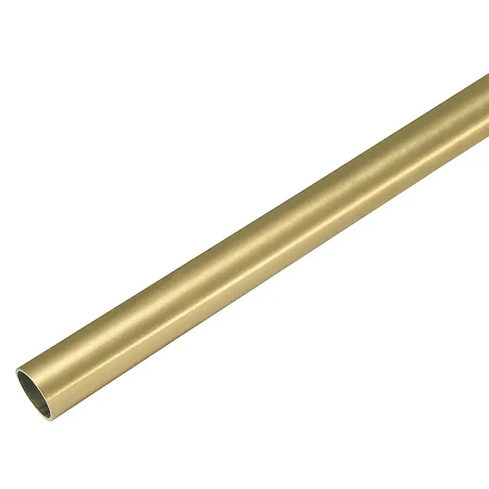 Sombra GardinenstangeMessing, Länge: 160 cm, Durchmesser: 20 mm - Nahaufnahme eines goldenen Metallrohrs, das eine glatte Oberfläche und einen hohlen Kern aufweist.