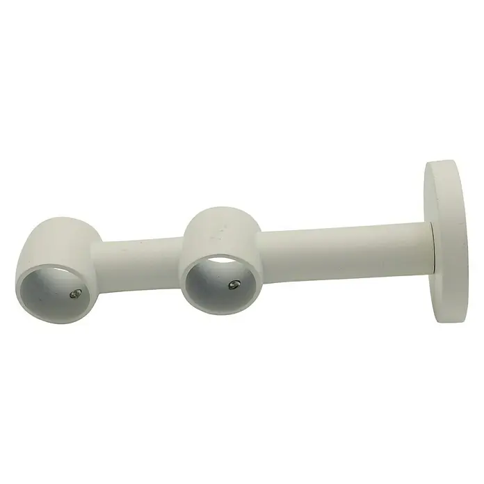 Expo Ambiente Doppelträger Noble - Elfenbein, Geeignet für: Gardinenstangen Ø 20 mm, Länge: 13,4 cm - Nahaufnahme einer weißen Doppelvorhangstangenhalterung, die für die Wandmontage geeignet ist.