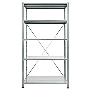 Scholz Metallregal Grundelement (Höhe: 192 cm, B x T: 85 x 70 cm, Traglast pro Boden: 330 kg, Anzahl Böden: 5 Stk., Stecken, Silber)