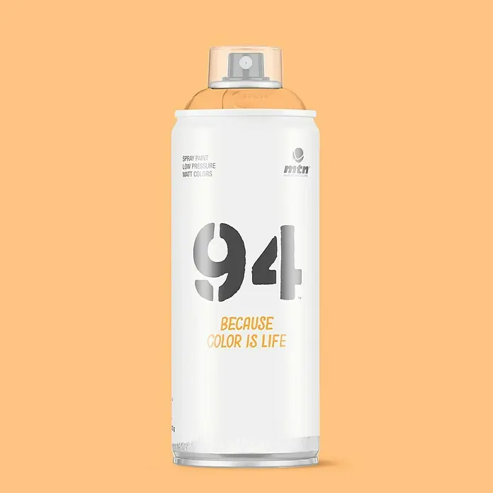 mtn Pintura decorativa en spray 94 - Peach, Mate, 400 ml - Primer plano de un bote de aerosol MTN 94 con las palabras "Because color is life".