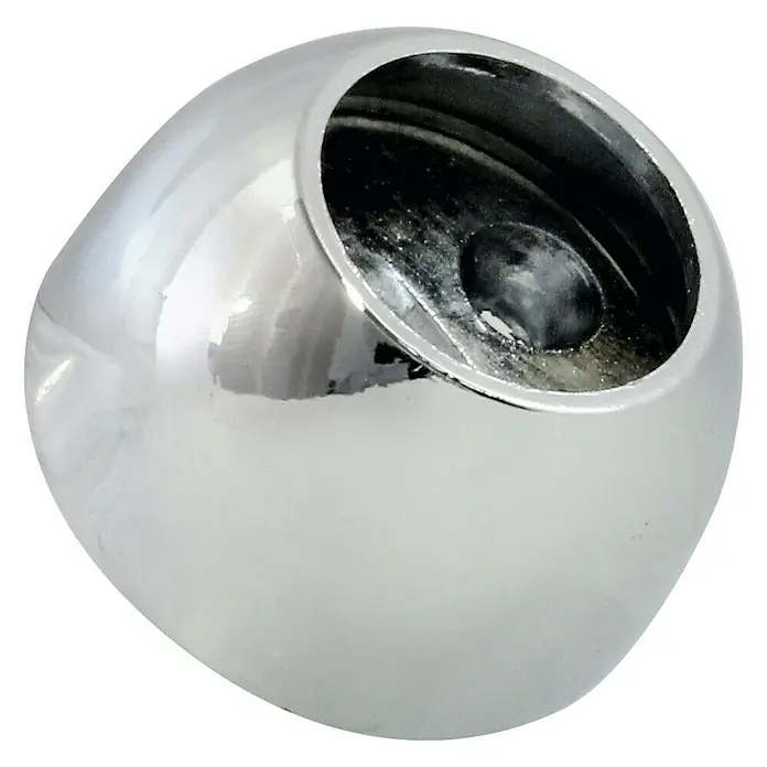 Expo Ambiente Trägerverlängerung - Chrom, Geeignet für: Gardinenstangen Ø 20 mm - Nahaufnahme einer verchromten Kugel mit einer runden Öffnung, ideal als dekoratives oder funktionales Element.