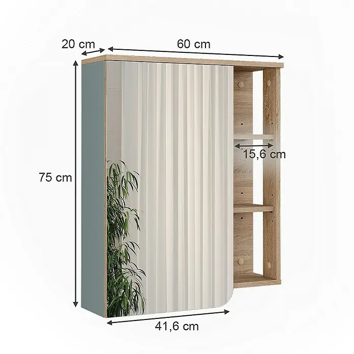 Vicco Spiegelschrank Karen Sonoma/Blau - B x H: 60 x 75 cm, Sonstiges, Sonoma/Blau