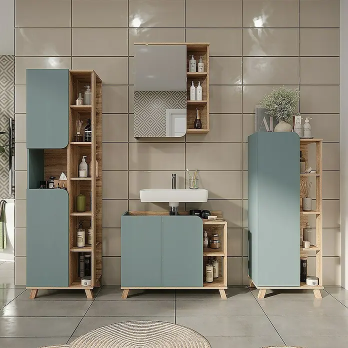 Vicco Spiegelschrank Karen Sonoma/Blau - B x H: 60 x 75 cm, Sonstiges, Sonoma/Blau