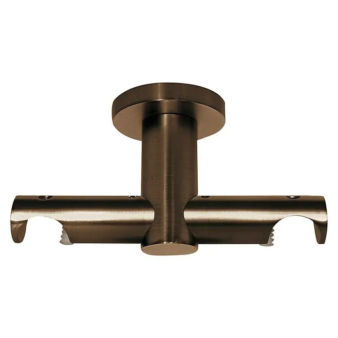 Expo Ambiente Deckenträger Urban - Bronze, Geeignet für: Gardinenstangen Ø 25 mm, Anzahl Läufe: 2 Stk. - Nahaufnahme einer Gardinenstangenhalterung in Bronze. Das Produkt verfügt über eine solide Konstruktion für eine stabile Vorhangbefestigung.
