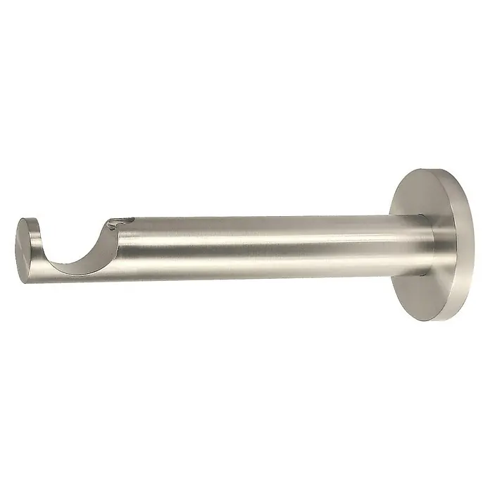 Expo Ambiente Träger Max - Edelstahloptik, Geeignet für: Gardinenstangen Ø 28 mm, 15 cm - Bild einer Gardinenstangenhalterung aus gebürstetem Nickel. Zur Befestigung einer Gardinenstange an der Wand.