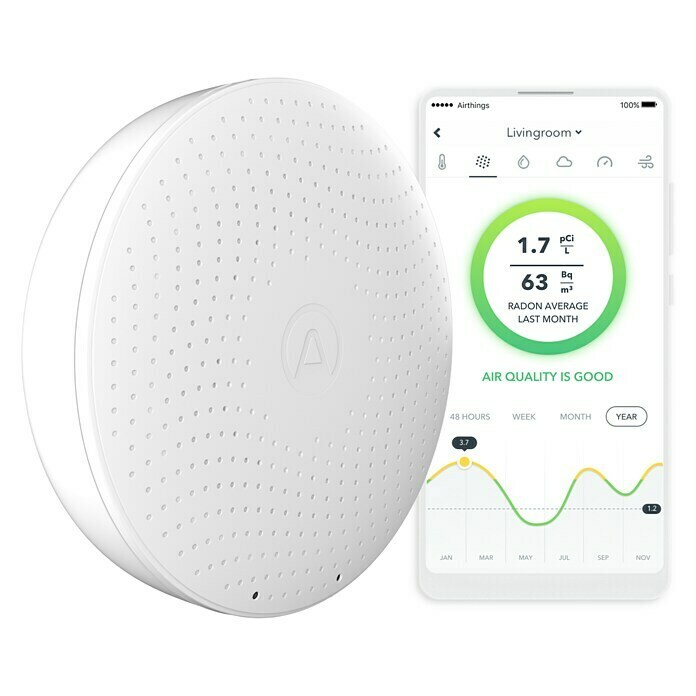 Airthings Luftqualitätsmonitor Wave Plus mit CO2- und RadonmeldungDurchmesser: 119 mm, Batterielaufzeit: Bis zu 1,5 Jahre Front View