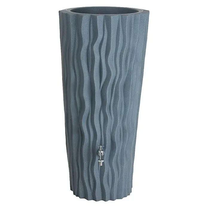 Arves Regenspeicher Alana - 160 l, Betongrau - Graue Regentonnen-Dekoration mit elegantem, modernem Design und Wasserhahn für den Außenbereich.