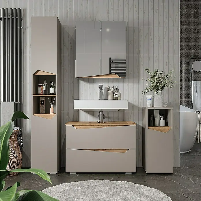 Vicco Spiegelschrank Marelle Greige mit höhenverstellbarem Einlegeboden - Sonstiges, Greige