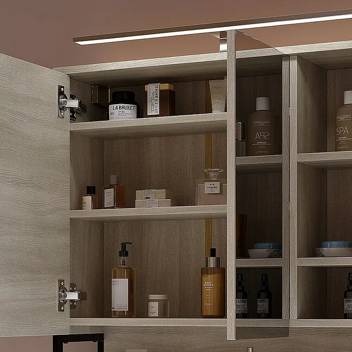 Vicco Spiegelschrank Vionna Eiche/Schwarz mit LED-Licht - Stahl, Eiche/Schwarz