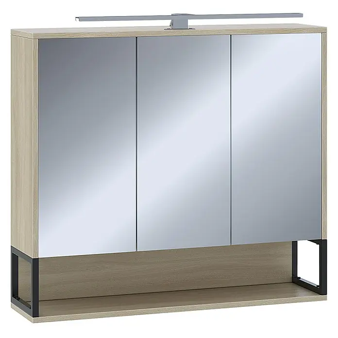 Vicco Spiegelschrank Vionna Eiche/Schwarz mit LED-Licht - Stahl, Eiche/Schwarz
