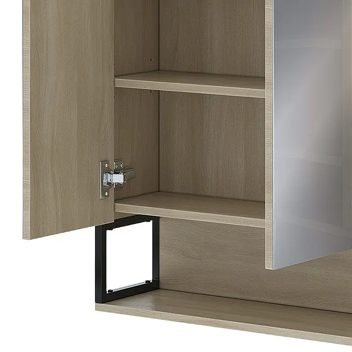 Vicco Spiegelschrank Vionna Eiche/Schwarz mit LED-Licht - Stahl, Eiche/Schwarz