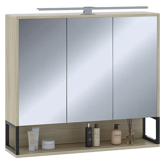 Vicco Spiegelschrank Vionna Eiche/Schwarz mit LED-Licht - Stahl, Eiche/Schwarz