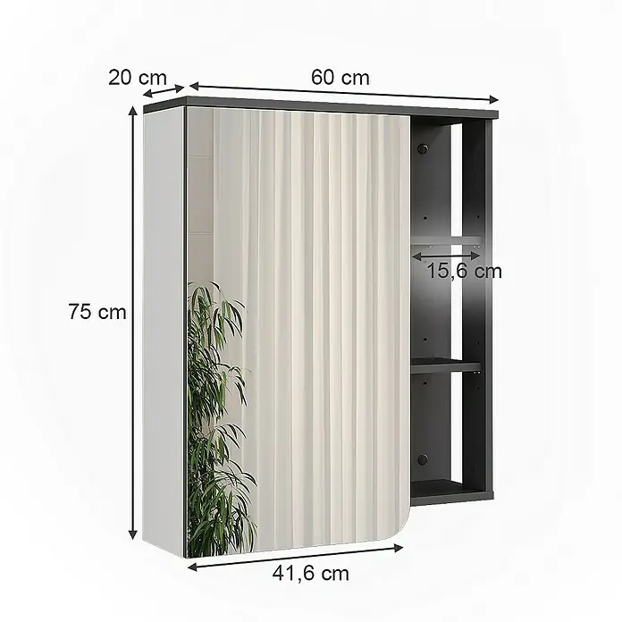 Vicco Spiegelschrank Karen Anthrazit/Weiß - B x H: 60 x 75 cm, Sonstiges, Anthrazit/Weiß
