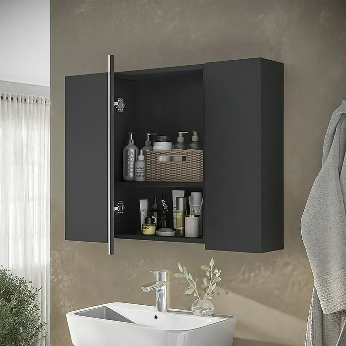 Vicco Spiegelschrank Leopold Anthrazit mit Regalen - B x H: 80 x 59,2 cm, Sonstiges, Anthrazit