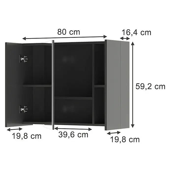 Vicco Spiegelschrank Leopold Anthrazit mit Regalen - B x H: 80 x 59,2 cm, Sonstiges, Anthrazit