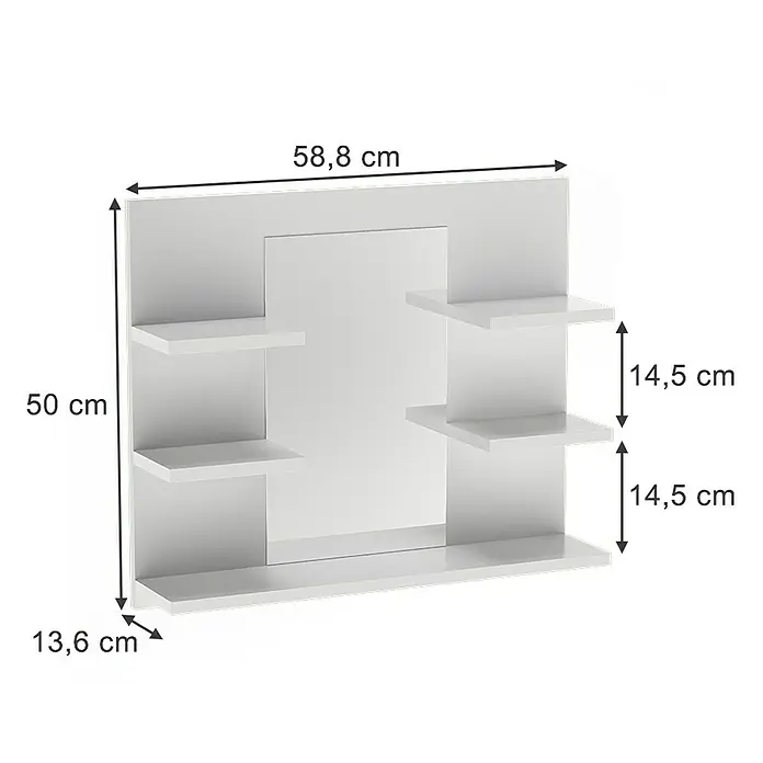 Vicco Spiegelschrank Wilbur Weiß mit Regalen - B x H: 58,8 x 50 cm, Sonstiges, Weiß