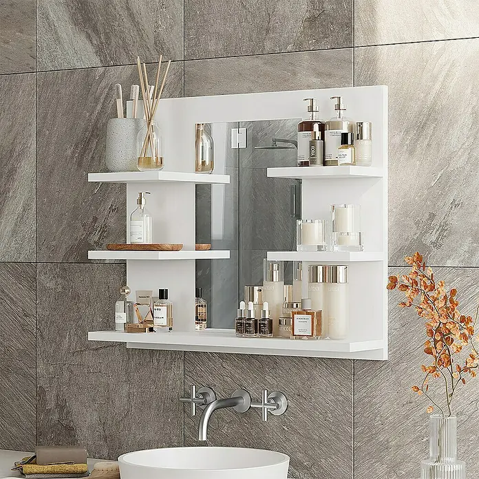 Vicco Spiegelschrank Wilbur Weiß mit Regalen - B x H: 58,8 x 50 cm, Sonstiges, Weiß