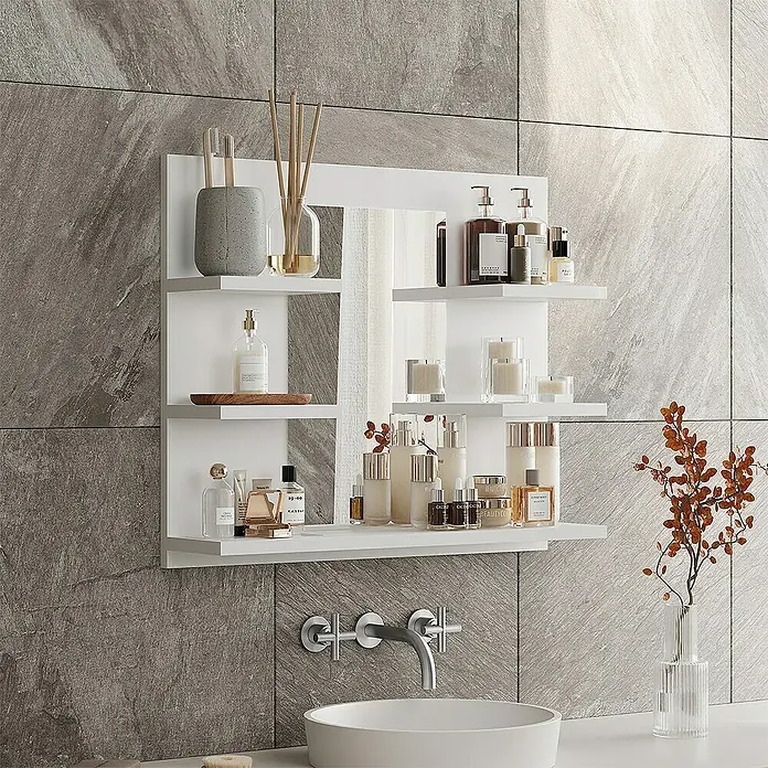 Vicco Spiegelschrank Wilbur Weiß mit Regalen - B x H: 58,8 x 50 cm, Sonstiges, Weiß