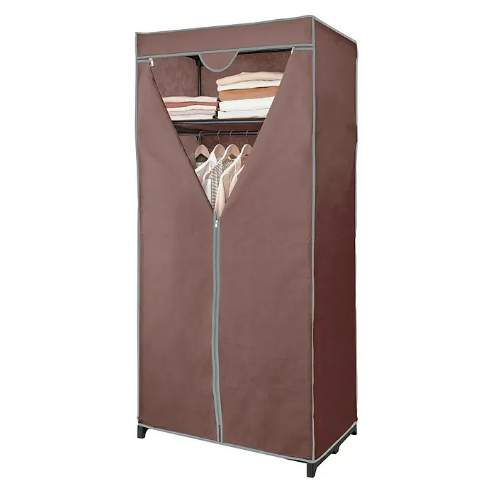 Armario de tela con barra y estante - L x An x Al: 75 x 50 x 160 cm, Marrón - Armario marrón con cremallera y estantes para guardar ropa. Almacenamiento práctico y ahorra espacio.