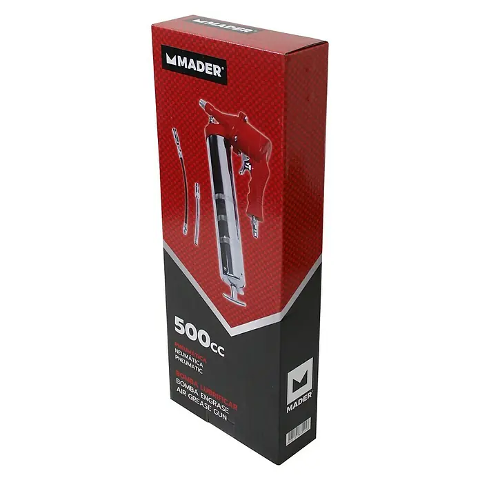 Pistola de engrase de impacto neumática - Presión máx.: 8 bar, 400 cm³ - Imagen de una nueva pistola engrasadora neumática MMADER de 500 cc, ideal para la lubricación precisa en talleres.