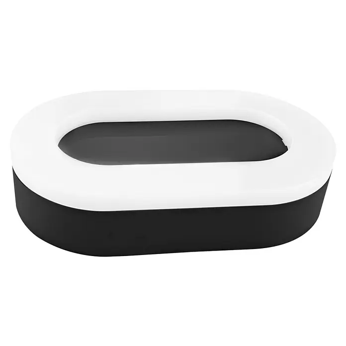 Lavida LED-Außenwandleuchte Oval - 11 W, 4,2 x 11,3 x 19 cm, Schwarz, IP65 - Nahaufnahme einer ovalen LED-Deckenleuchte mit weißem Rahmen und dunkler Basis, die ein modernes und minimalistisches Design zeigt.