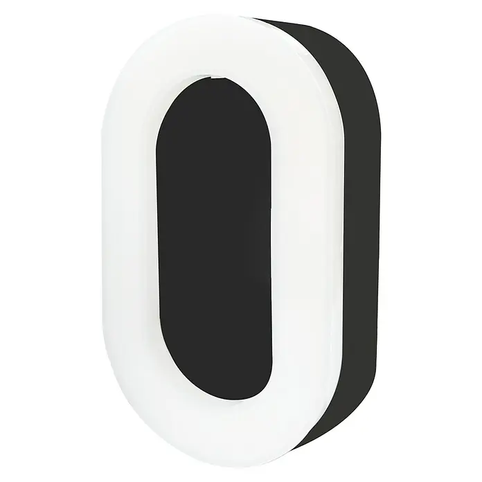 Lavida LED-Außenwandleuchte Oval - 11 W, 4,2 x 11,3 x 19 cm, Schwarz, IP65 - Nahaufnahme eines weißen, länglichen O-Rings, der auf einer dunklen Oberfläche steht und einen subtilen Schatten wirft.