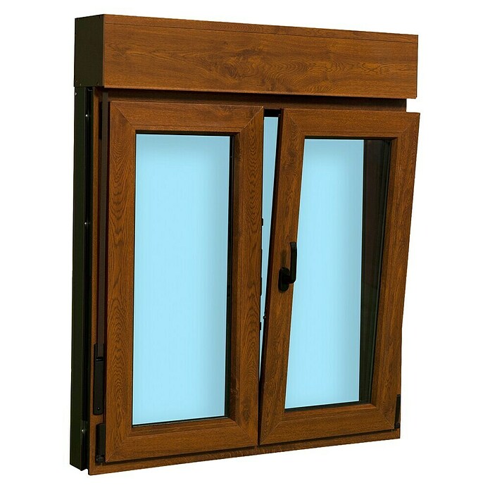 Ventana de PVC practicable-oscilobatiente (105 x 118 cm, Derecha, Marrón, Con persiana de PVC) | BAUHAUS