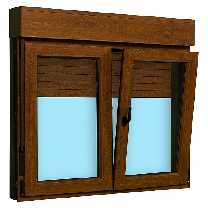 Ventana de PVC practicable-oscilobatiente (140 x 118 cm, Derecha, Marrón, Con persiana de PVC) | BAUHAUS