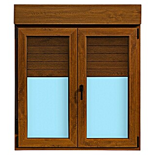 Ventana de PVC practicable-oscilobatiente (120 x 138 cm, Derecha, Marrón, Con persiana de PVC)