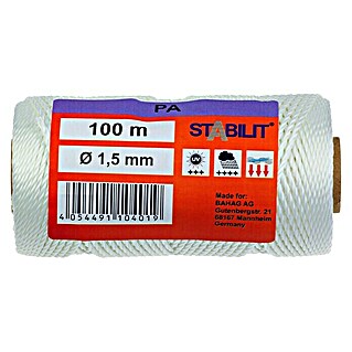 Stabilit Multifunctioneel draad (Ø x l: 1,5 mm x 100 m, Wit, Polyester)