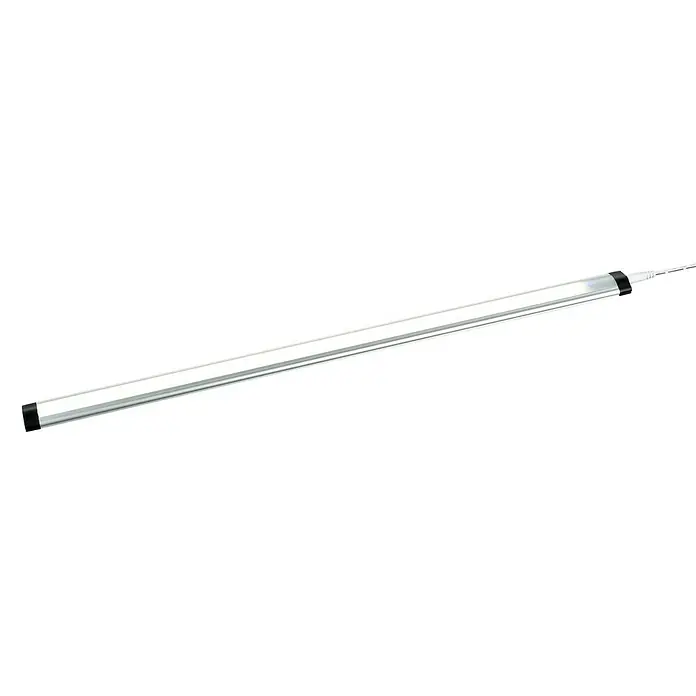 Tween Light LED-Unterbauleuchte Touch - 5 W, Länge: 50 cm, Neutralweiß, Touchfunktion, Dimmbar - Produktbild einer linearen LED-Leuchte mit silbernem Gehäuse und schwarzen Endkappen. Perfekt für moderne Innenräume.