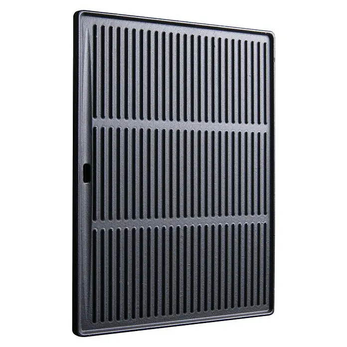 Kingstone Grillplatte - L x B: 45,5 x 35 cm, Gusseisen, Doppelseitig - Hier ist ein schwarzer Grillrost aus Gusseisen mit langen Schlitzen für ein optimales Grillerlebnis. Ideal für saftige Steaks und Gemüse.