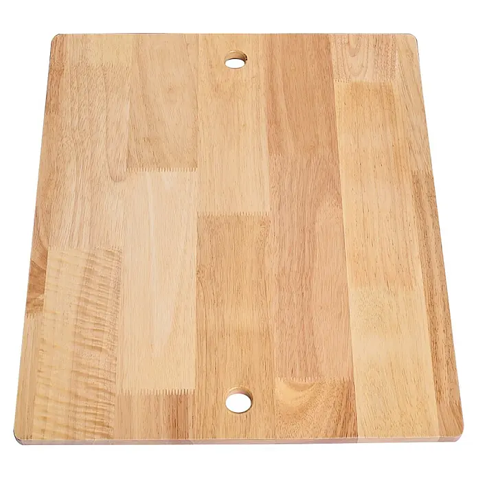 Kingstone Schneidebrett - 50,1 x 42,8 x 1,5 cm, Bambus - Draufsicht auf ein helles Schneidebrett aus Holz mit zwei Löchern zum Aufhängen. Perfekt zum Zubereiten von Speisen in der Küche.