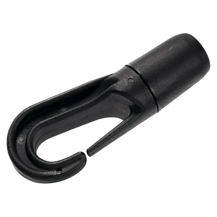Stabilit Patenthaken - Kunststoff, Passend für: Seildurchmesser 4 - 6 mm - Schwarzer, robuster Kunststoffhaken, ideal zum Befestigen von Gepäck oder Planen. Das vielseitige Design ermöglicht eine einfache Anwendung.