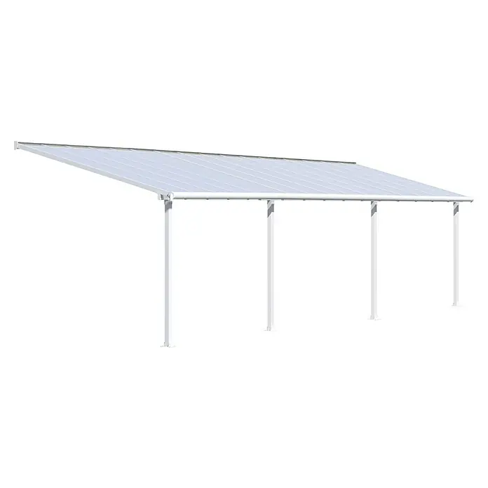 Palram – Canopia Terrassenüberdachung Olympia - B x T: 971 x 300 cm, Verkehrsweiß, Polycarbonat, Transparent - Weiße Terrassenüberdachung mit klarem Dach und stabilen Pfosten. Schützt vor Sonne und Regen, ideal für den Außenbereich.