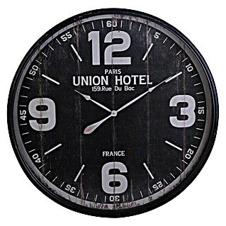 Reloj de pared redondo Union Hotel (Negro, Diámetro: 90 cm)
