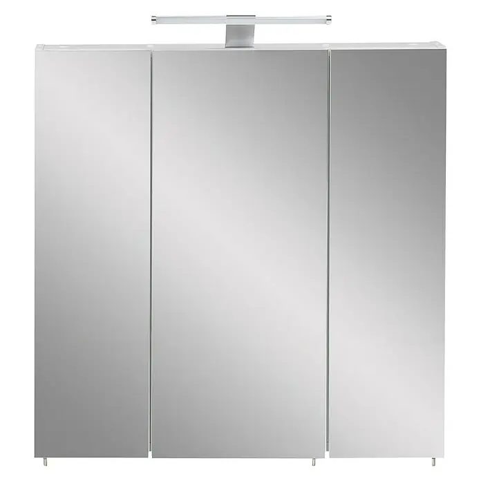 Schildmeyer LED-Spiegelschrank Roma - B x H: 70 x 75 cm, Holz, Weiß - Dieser Spiegelschrank mit drei Türen und Beleuchtung ist die ideale Ergänzung für jedes moderne Badezimmer. Viel Stauraum und tolles Design.