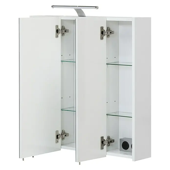 Schildmeyer LED-Spiegelschrank Roma - B x H: 70 x 75 cm, Holz, Weiß - Dieser weiße Spiegelschrank mit offenen Türen bietet viel Stauraum und verfügt über eine integrierte Beleuchtung.