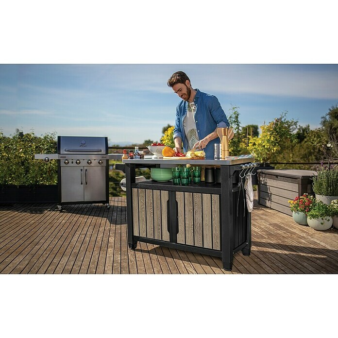 Keter Mesa de servicio Unity XL (L x An: 134 x 52 cm, Marrón/Antracita) | BAUHAUS