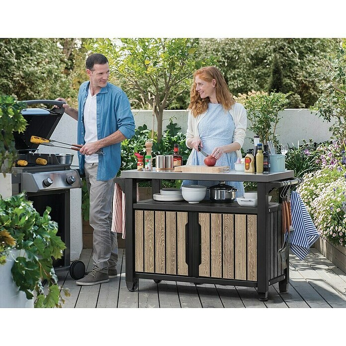 Keter Mesa de servicio Unity XL (L x An: 134 x 52 cm, Marrón/Antracita) | BAUHAUS