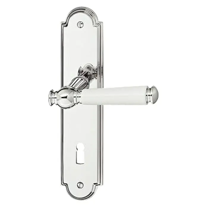 Zimmertürgarnitur Sanssouci Porzellan - Chrom - Türbeschlag mit verchromter Oberfläche und weißem Griff. Elegantes Design für stilvolle Türen.
