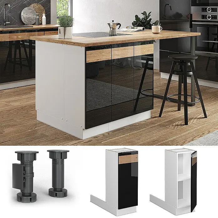 Vicco Inselküche Fame-Line Schwarz Eiche hochglanz ohne Arbeitsplatte - Breite: 30 cm, Schwarz Eiche hochglanz, Ohne Elektrogeräte