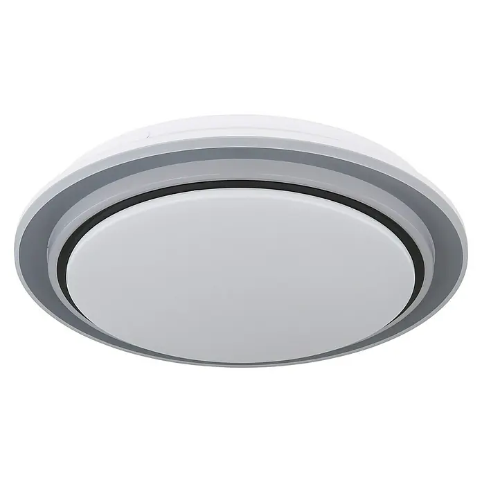 Globo LED-Deckenleuchte rund Foppa - 24 W, Ø x H: 40 x 7 cm, Schwarz - Nahaufnahme einer runden Deckenleuchte mit Grau- und Schwarztönen, die ein modernes und stilvolles Design aufweist.