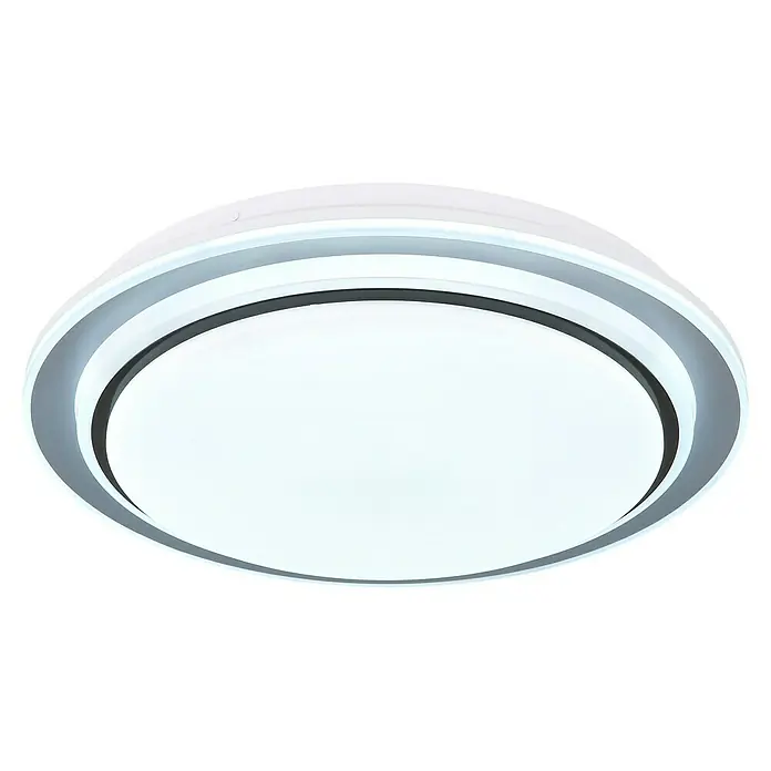 Globo LED-Deckenleuchte rund Foppa - 24 W, Ø x H: 40 x 7 cm, Schwarz - Runde Deckenleuchte mit weißem Diffusor und silberfarbenem Rahmen für eine helle und moderne Beleuchtung.
