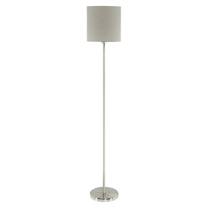 Eglo Stehleuchte Pasteri - Höhe: 157,5 cm, Taupe - Eine elegante Stehlampe mit einem zylindrischen Schirm und einem schlanken, verchromten Standfuß, die ein modernes Ambiente schafft.